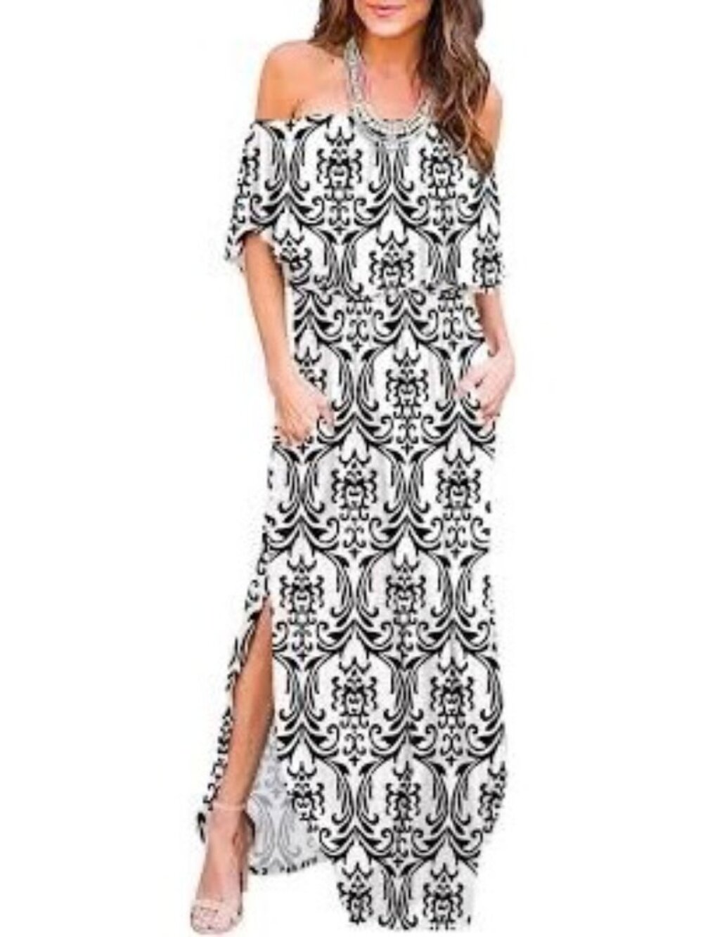 Fashion Art | Off-the-Shoulder Side Slit Summer Maxi Dress, size small
